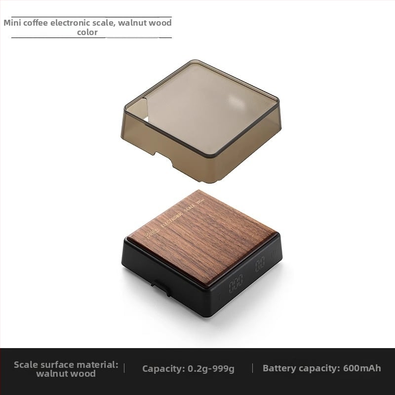 Bincoo Ψηφιακή ζυγαριά καφέ – μέτρηση κόκκων για ιταλικό εσπρέσο, έξυπνη ζυγαριά pour-over, ABS+walnut σώμα, μοντέρνο απλό, ελαφρύ ρετρό στυλ