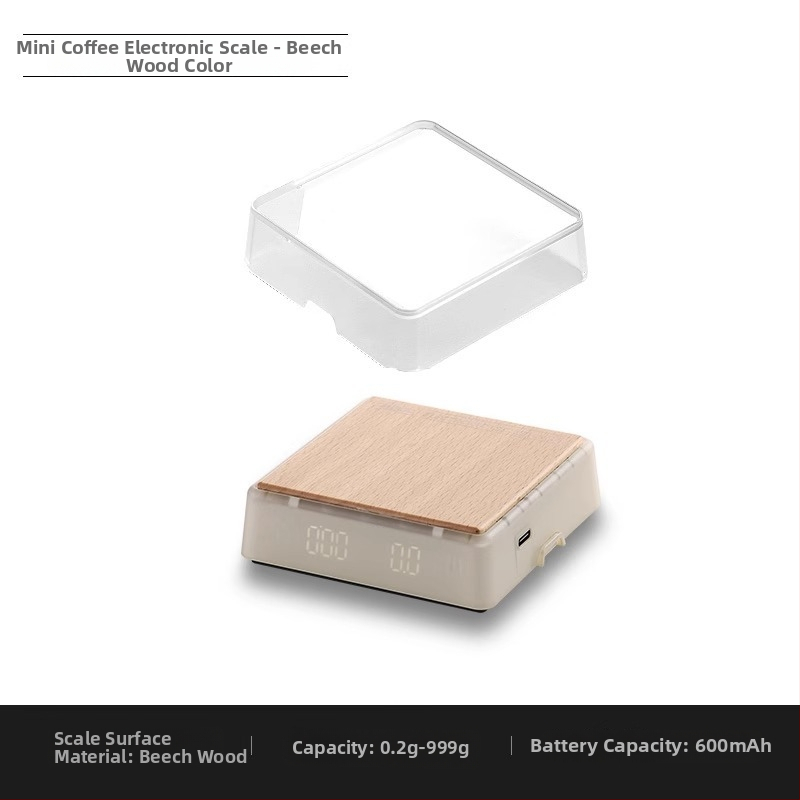 Bincoo Ψηφιακή ζυγαριά καφέ – μέτρηση κόκκων για ιταλικό εσπρέσο, έξυπνη ζυγαριά pour-over, ABS+walnut σώμα, μοντέρνο απλό, ελαφρύ ρετρό στυλ