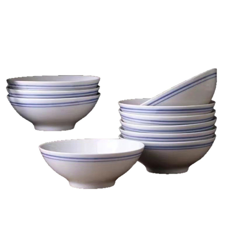 Porcelanska zdjela s plavim rubom, retro stil, okruglog oblika, za juhu, povrće i paru; mikrovalna kompatibilna; promjer 15–15,9 cm; posebna zdjela za dušeno svinjsko