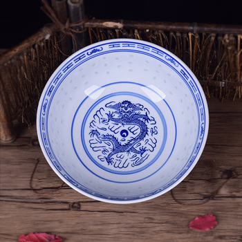 Porcelanska zdjela s motivom zmaja u retro stilu, okrugli oblik, pogodna za mikrovalnu