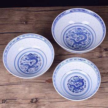 Porcelanska zdjela s motivom zmaja u retro stilu, okrugli oblik, pogodna za mikrovalnu