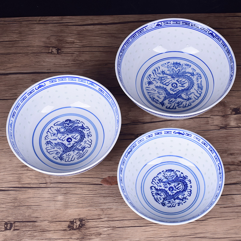 Porcelanska zdjela s motivom zmaja u retro stilu, okrugli oblik, pogodna za mikrovalnu