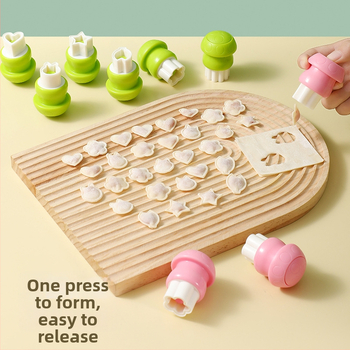 DIY forma na detské knedličky s reliéfnym motívom motýľa a huby, nerezová oceľ, kruhový tvar