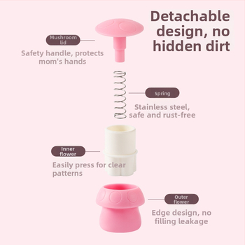 DIY forma na detské knedličky s reliéfnym motívom motýľa a huby, nerezová oceľ, kruhový tvar