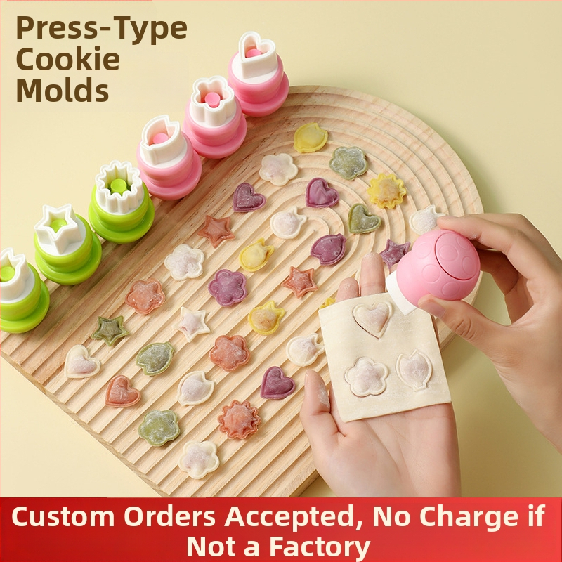 DIY forma na detské knedličky s reliéfnym motívom motýľa a huby, nerezová oceľ, kruhový tvar