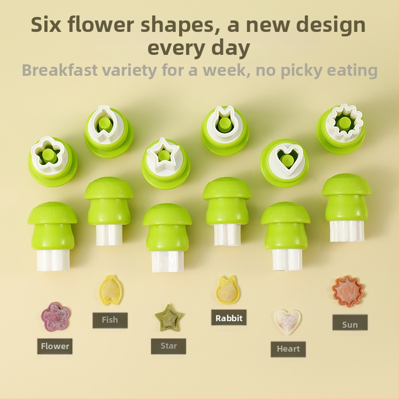 DIY forma na detské knedličky s reliéfnym motívom motýľa a huby, nerezová oceľ, kruhový tvar