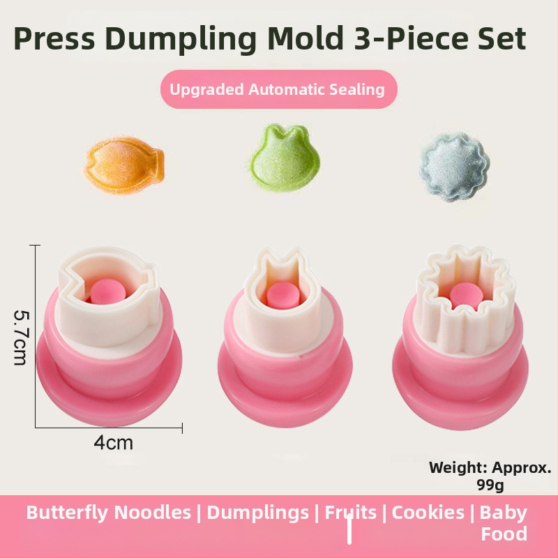 DIY forma na detské knedličky s reliéfnym motívom motýľa a huby, nerezová oceľ, kruhový tvar