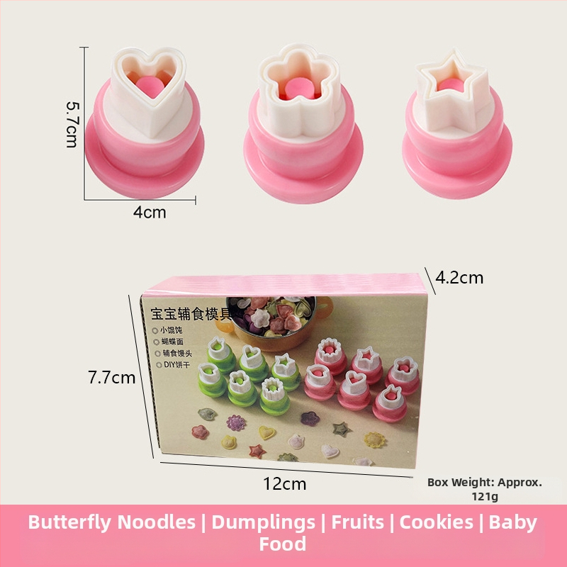 DIY forma na detské knedličky s reliéfnym motívom motýľa a huby, nerezová oceľ, kruhový tvar