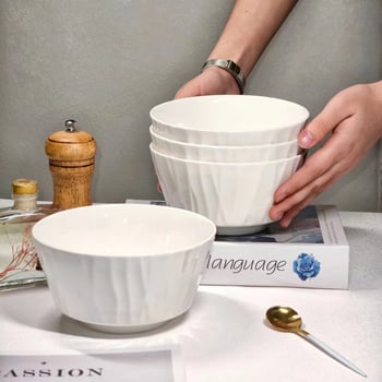 Порцеланова купа със подглазурен рисунък, кръгла форма, микровълнова безопасна, модерен скандинавски стил