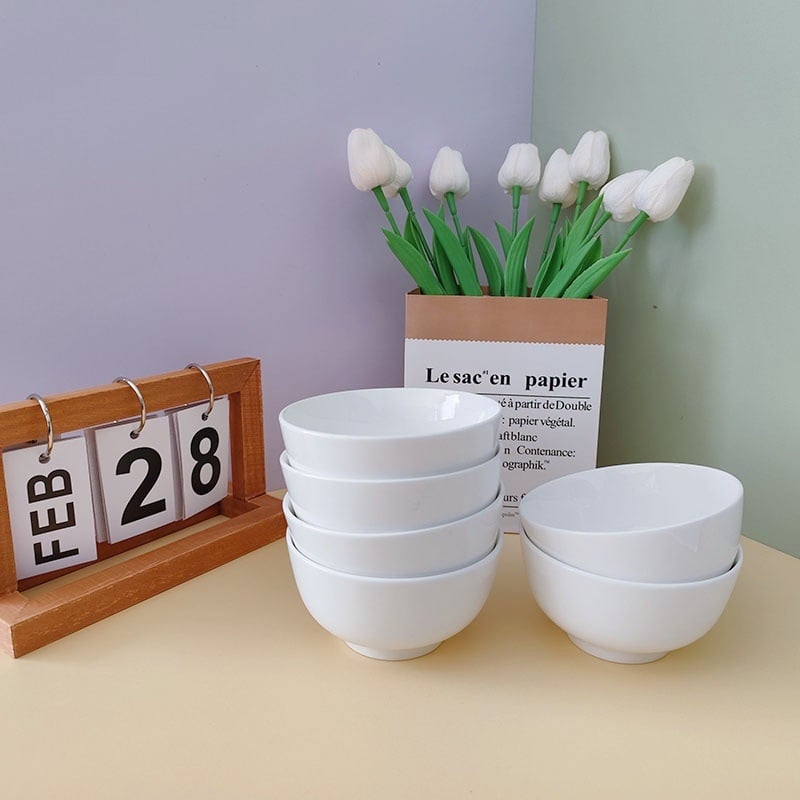 Керамична купа за ориз, рамен и супа — порцелан; кръгла форма; микровълнова безопасна; едноцветен модел; нов китайски стил