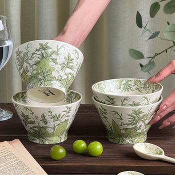 Керамична купа с флорална шарка, скандинавски стил, кръгла форма, подходяща за микровълнова