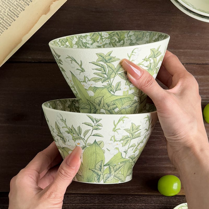 Керамична купа с флорална шарка, скандинавски стил, кръгла форма, подходяща за микровълнова