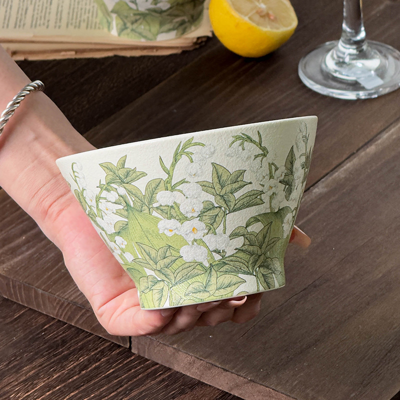 Керамична купа с флорална шарка, скандинавски стил, кръгла форма, подходяща за микровълнова