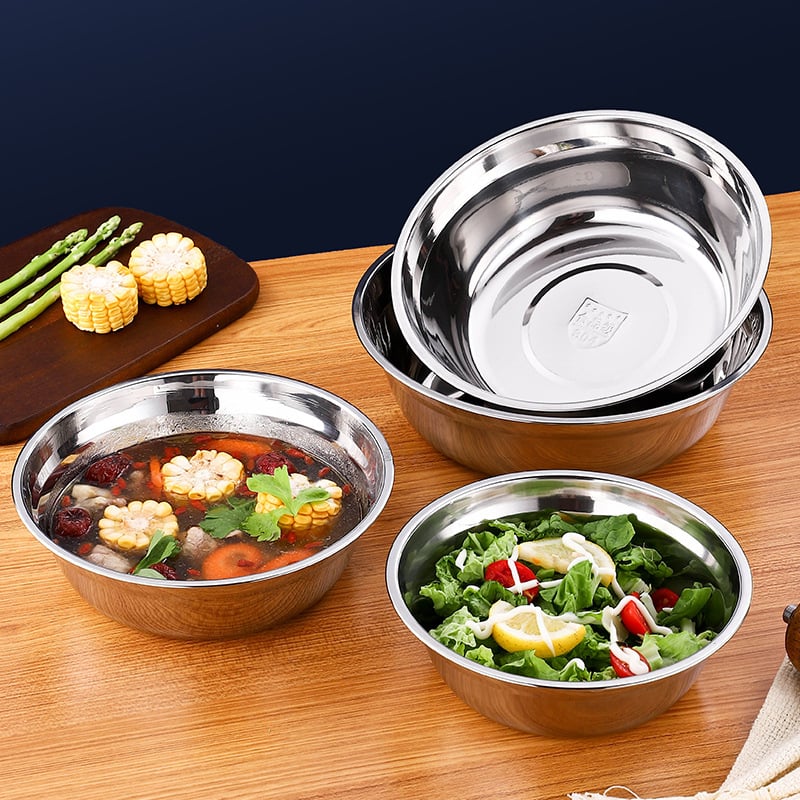 Комплект от неръждаема стомана 304: удебелени купи за супа и прибори за хранене, хранителен клас, за хотели и столови, електроплатирана повърхност