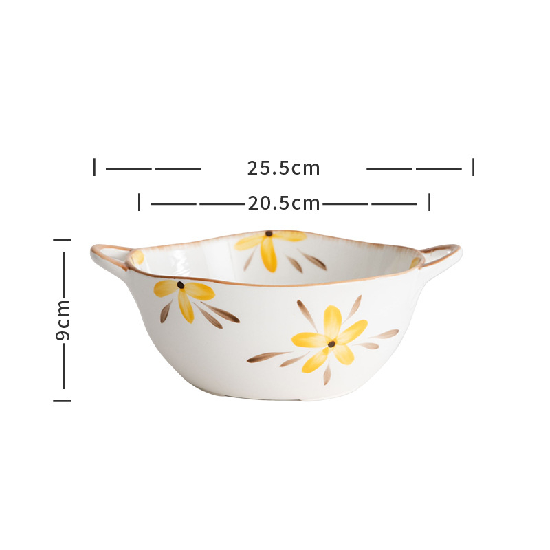 Porcelanska zdjela za juhu s ručno oslikanim cvjetnim uzorkom, nepravilnog oblika, pogodna za mikrovalnu pećnicu, otisnut logotip