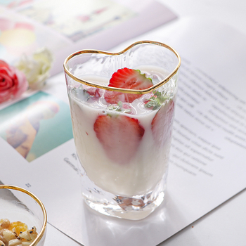 Сърцевидна купа от кристално стъкло за плодова салата и десерти, златен ръб, персонализирано лого, готова за подарък