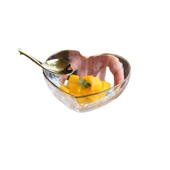 Сърцевидна купа от кристално стъкло за плодова салата и десерти, златен ръб, персонализирано лого, готова за подарък