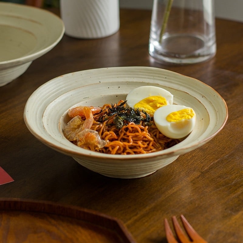 Керамична купа за салати с неравна форма, ретро стил, глазурована повърхност, подходяща за микровълнова