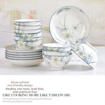 Flower Branch Set keramičkih zdjela i tanjura, glazirana šarena keramika, bijeli porcelan za kućnu uporabu