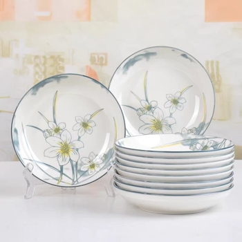 Flower Branch Set keramičkih zdjela i tanjura, glazirana šarena keramika, bijeli porcelan za kućnu uporabu