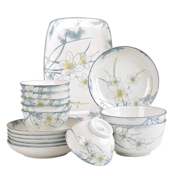 Flower Branch Set keramičkih zdjela i tanjura, glazirana šarena keramika, bijeli porcelan za kućnu uporabu