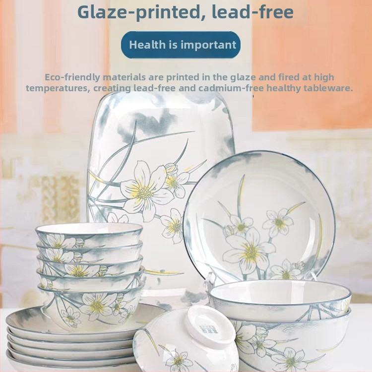 Flower Branch Set keramičkih zdjela i tanjura, glazirana šarena keramika, bijeli porcelan za kućnu uporabu
