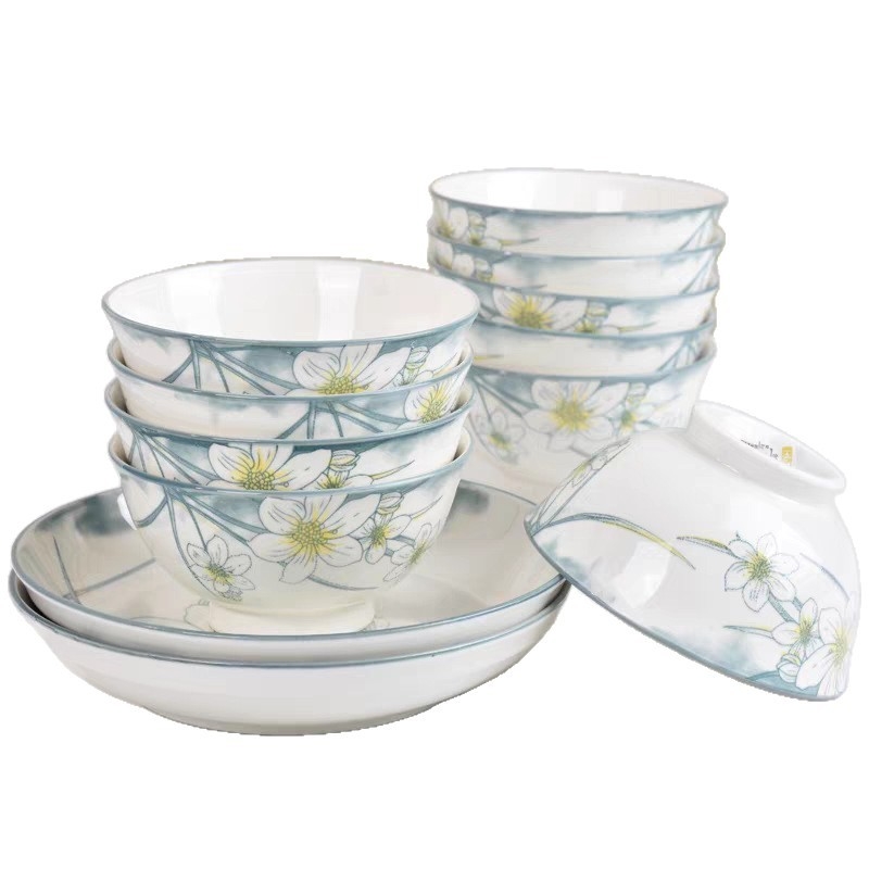 Flower Branch Set keramičkih zdjela i tanjura, glazirana šarena keramika, bijeli porcelan za kućnu uporabu