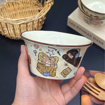 Керамична оризова купичка с форма на шапка, ръчно оформен модел, микровълнова подходяща, възможност за печат на лого