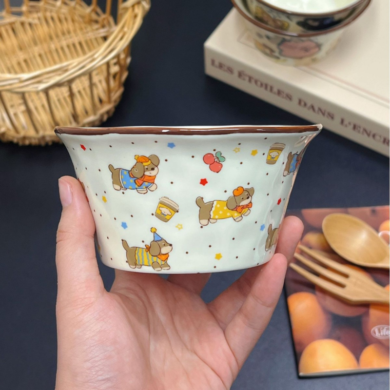 Керамична оризова купичка с форма на шапка, ръчно оформен модел, микровълнова подходяща, възможност за печат на лого