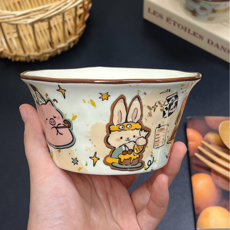 Керамична оризова купичка с форма на шапка, ръчно оформен модел, микровълнова подходяща, възможност за печат на лого