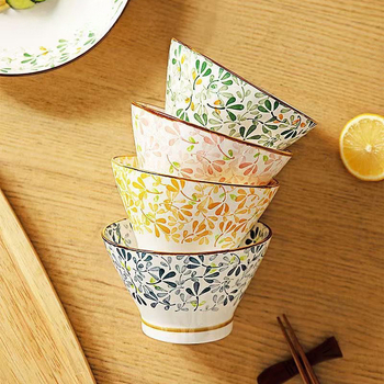 Set od četiri zdjelice za rižu u japanskom stilu Doucai, keramički, za kućnu upotrebu (Materijal: keramika; Uzorak: višestruki; Površina: pod glazuru)
