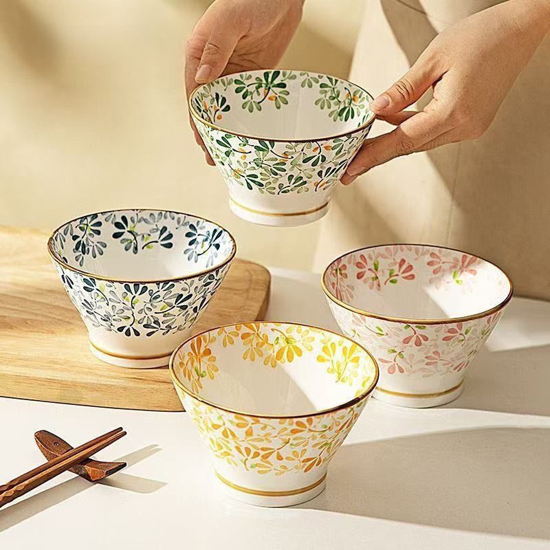 Set od četiri zdjelice za rižu u japanskom stilu Doucai, keramički, za kućnu upotrebu (Materijal: keramika; Uzorak: višestruki; Površina: pod glazuru)