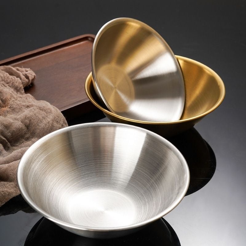 Неръждаема стоманена купа, корейски стил, кръгла, подходяща за микровълнова, повърхност с позлатено покритие