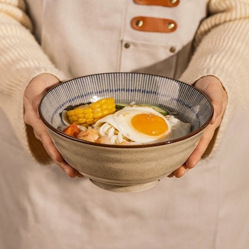 Japanski stil keramička zdjela za rezance, ramen zdjela, retro dizajn, kružni oblik, promjer 19–19,9 cm, mikrovalna sigurnost, ručno oslikani prugasti uzorak, vrhunski porculan, novi model 2025