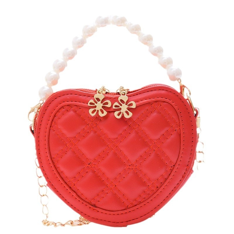 Geantă pentru copii din piele PU, formă de inimă, cu lanț crossbody, fără căptușeală, stil drăguț pentru utilizare zilnică, potrivită pentru copiii mici