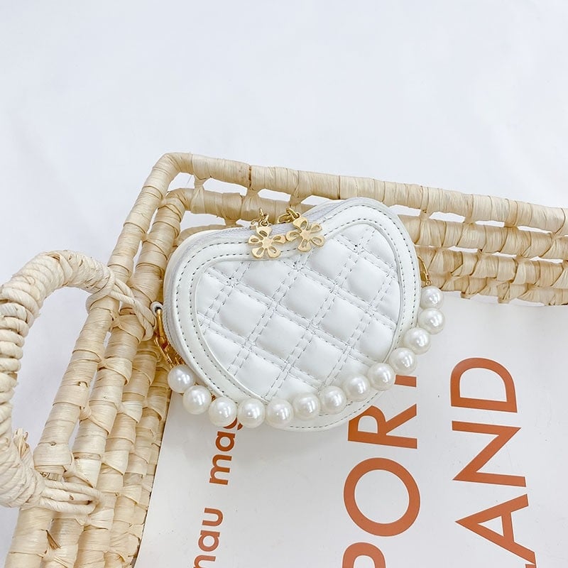 Geantă pentru copii din piele PU, formă de inimă, cu lanț crossbody, fără căptușeală, stil drăguț pentru utilizare zilnică, potrivită pentru copiii mici