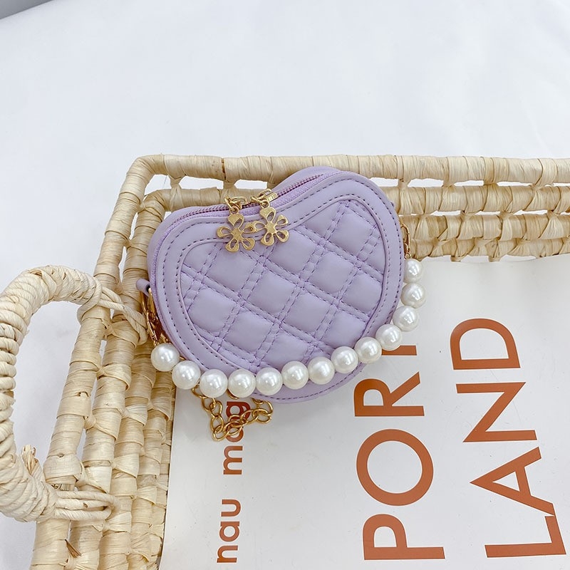 Geantă pentru copii din piele PU, formă de inimă, cu lanț crossbody, fără căptușeală, stil drăguț pentru utilizare zilnică, potrivită pentru copiii mici