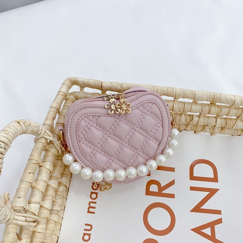 Geantă pentru copii din piele PU, formă de inimă, cu lanț crossbody, fără căptușeală, stil drăguț pentru utilizare zilnică, potrivită pentru copiii mici