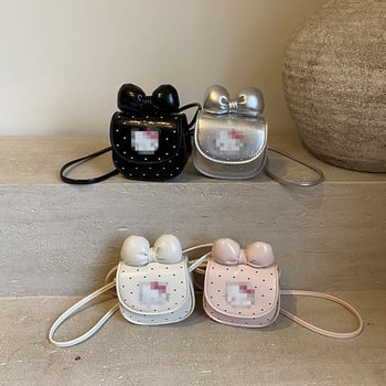 Geantă pentru copii crossbody cu imprimeu pisică și funda, mini portofel — piele PU, căptușeală din piele sintetică, model animal, pentru fete