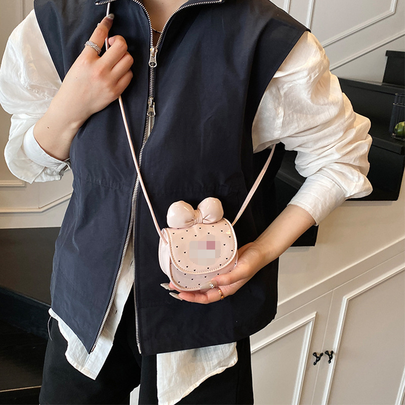 Geantă pentru copii crossbody cu imprimeu pisică și funda, mini portofel — piele PU, căptușeală din piele sintetică, model animal, pentru fete