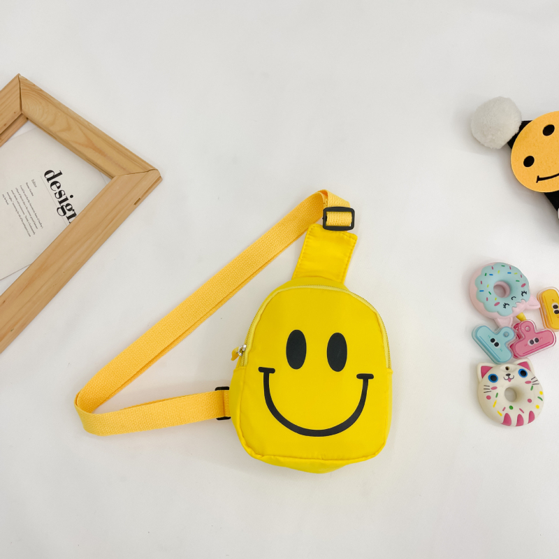 Детска кросбоди чанта с усмихнато лице, найлон, цип, джоб за телефон, унисекс