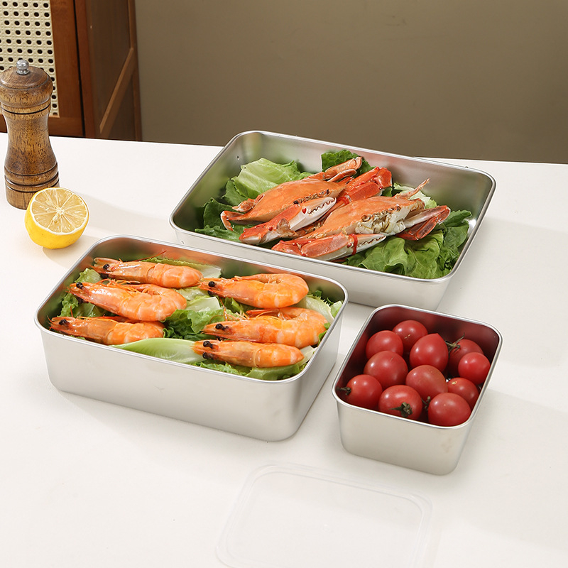 Container din oțel inoxidabil pentru păstrarea alimentelor, cu capac etanș, formă pătrată, 800–1000 ml, pentru frigider și congelator