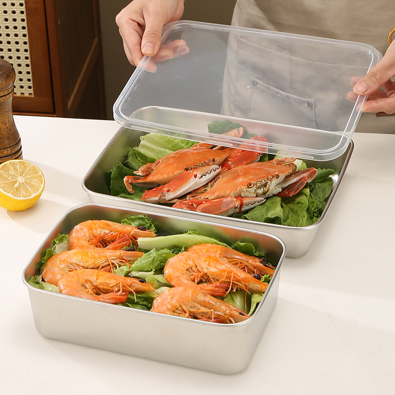Container din oțel inoxidabil pentru păstrarea alimentelor, cu capac etanș, formă pătrată, 800–1000 ml, pentru frigider și congelator
