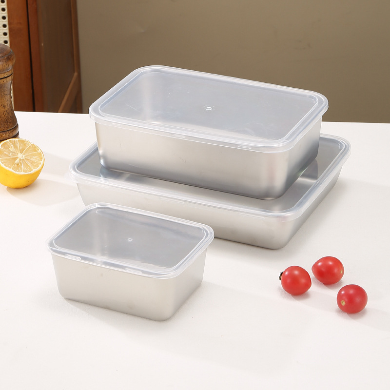 Container din oțel inoxidabil pentru păstrarea alimentelor, cu capac etanș, formă pătrată, 800–1000 ml, pentru frigider și congelator