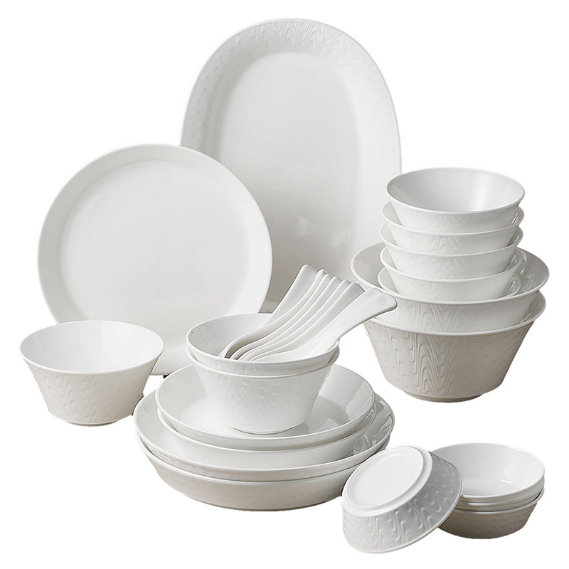 Songfa porculanski set zdjela i tanjura od kostiju u kineskom stilu s reljefom, pod glazurom, mikrovalna sigurnost, moderni minimalistički dizajn