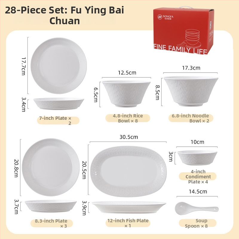 Songfa porcelán csontporcelánból készült súprava misiek a tanierov v čínskom štýle s reliéfnym vzorom, podglazúrová farba, vhodné do mikrovlnky, moderný minimalistický dizajn