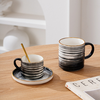 Керамичен комплект съдове за хранене: чинии, тава за печене, купички за супа и чаши за кафе — ръчна изработка, капацитет по поръчка, скандинавски стил, код Zws163