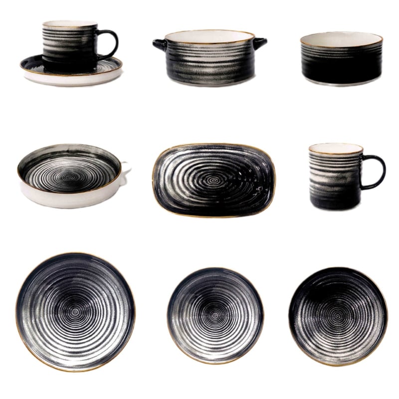 Керамичен комплект съдове за хранене: чинии, тава за печене, купички за супа и чаши за кафе — ръчна изработка, капацитет по поръчка, скандинавски стил, код Zws163