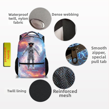 Rucsac unisex, cu temă spațială, din nylon, pentru elevi din învățământul primar, respirabil, impermeabil și cu protecție a coloanei vertebrale