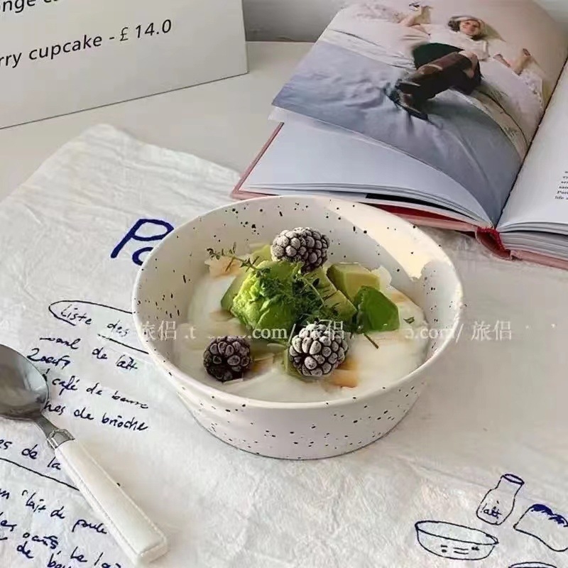 Porcelanska zdjela za doručak s točkastim uzorkom, nordijski stil, okrugli oblik, prikladna za mikrovalnu pećnicu